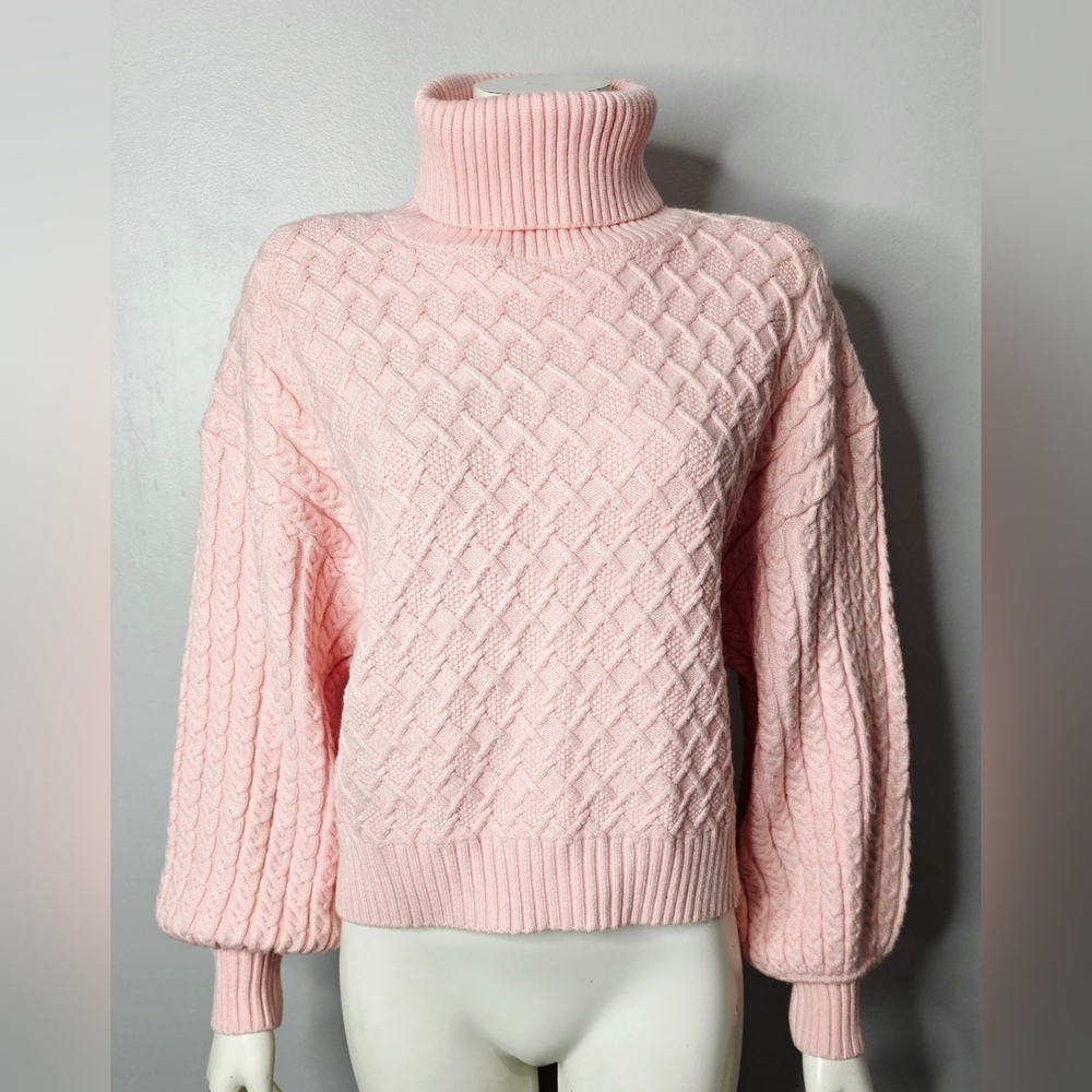 Pink Cableknit Turtleneck Sweater
